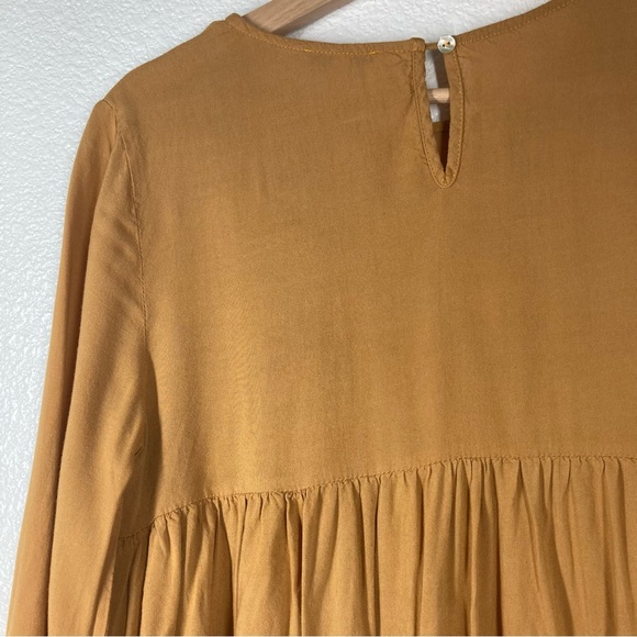 JODFL Boho Floral Embroidered Rayon Top Small Long Sleeves Tan Flowy - Picture 12 of 15